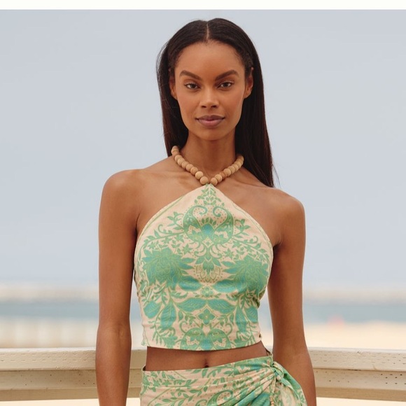 Ollari Linen Blend Beaded Printed Halter Cami NWT Anthropologie XS/S - Picture 2 of 5